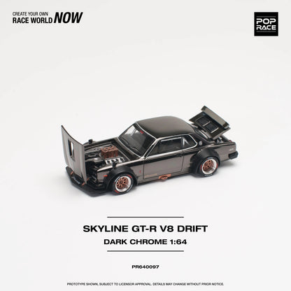 Pop Race Nissan Skyline GT-R V8 Drift (Hakosuka) Dark Chrome 1:64