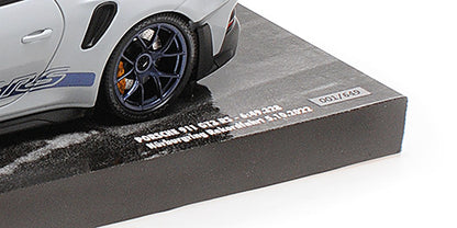 Minichamps 2022 Porsche 911 992 GT3 RS Grey Metallic w/ Weissach Package, Blue Deco & Wheels w/ Clamshell Box 1:18 LIMITED