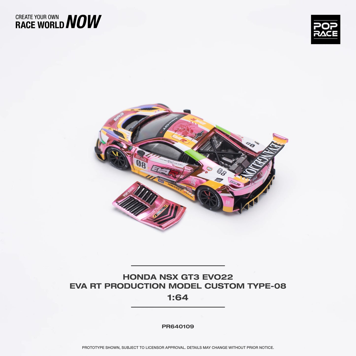 Pop Race Honda NSX GT3 Evo22 EVA RT Evangelion Pink 1:64