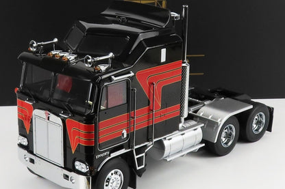 Road Kings 1976 Kenworth K100 Aerodyne Tractor Truck 3 Black w/ Red Stripes 1:18