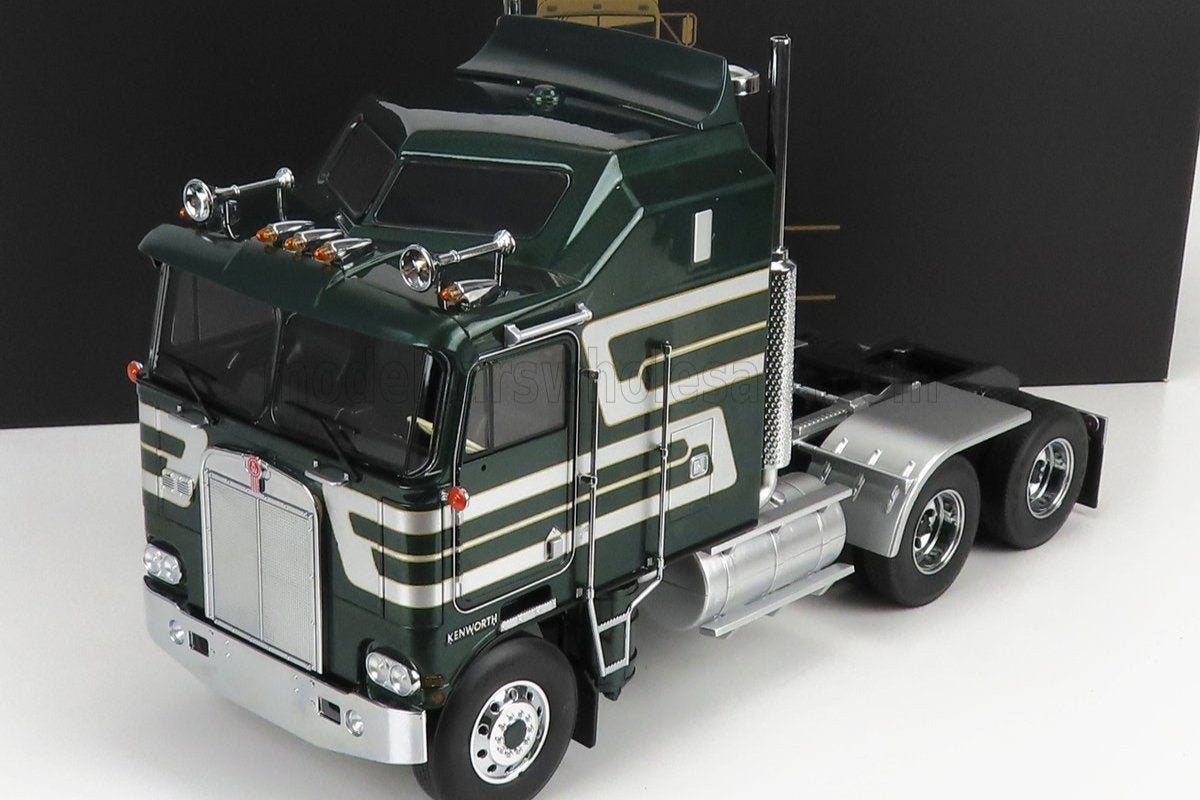 Road Kings 1976 Kenworth K100 Aerodyne Tractor Truck 3 Dark Green w/ Silver Stripes 1:18