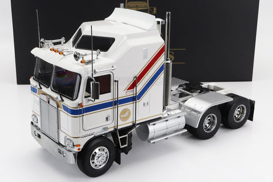 Road Kings 1976 Kenworth K100 Aerodyne Tractor Truck 3 White w/ Red & Blue Stripes 1:18