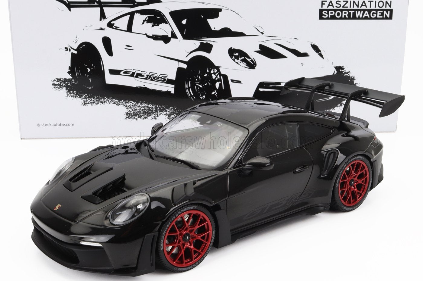 Minichamps 2023 Porsche 911 992 GT3 RS Black w/ Pyro Red Wheels 1:18 SEALED