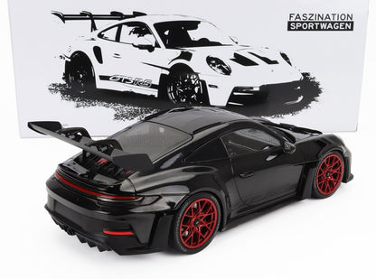 Minichamps 2023 Porsche 911 992 GT3 RS Black w/ Pyro Red Wheels 1:18 SEALED