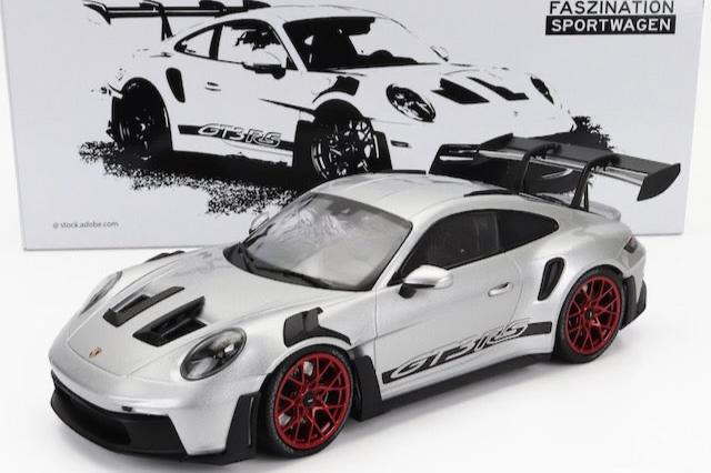 Minichamps 2023 Porsche 911 992 GT3 RS Silver w/ Pyro Red Wheels 1:18 SEALED