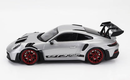 Minichamps 2023 Porsche 911 992 GT3 RS Silver w/ Pyro Red Wheels 1:18 SEALED