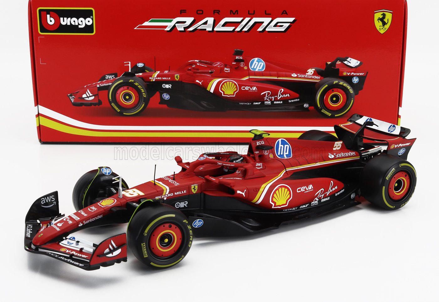 Bburago Ferrari F1 SF-24 Team Scuderia No 55 Season 2024 (Sainz) Red 1:18