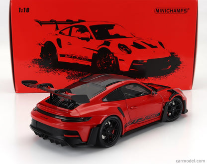 Minichamps 2022 Porsche 911 992 GT3 RS Weissach Pkg Guards Red w/ Black Wheels & Deco 1:18 LIMITED