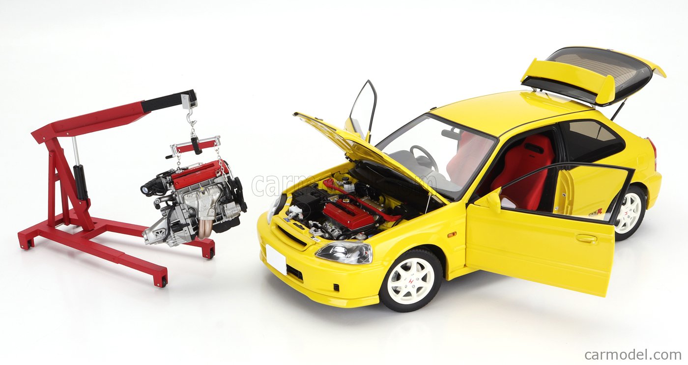 Motor Helix 1999 Honda Civic EK9 Hatchback Sunlight Yellow w/ B16 Engine 1:18 LIMITED