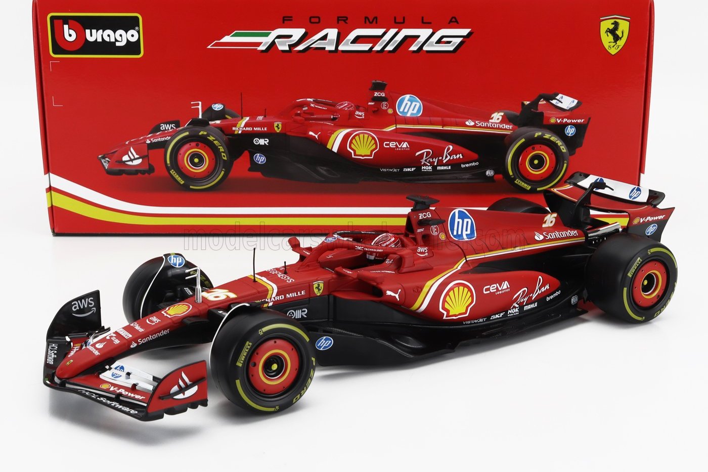 Bburago Ferrari F1 SF-24 Team Scuderia No 16 Season 2024 (LeClerc) Red 1:18