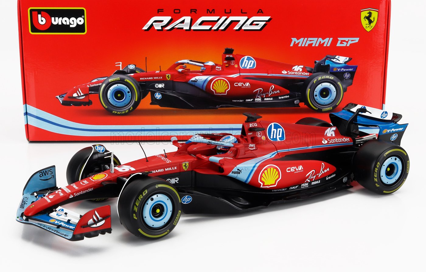 Bburago Ferrari F1 SF-24 Team Scuderia No 16 3rd Miami GP (LeClerc) 2024 Red 1:18