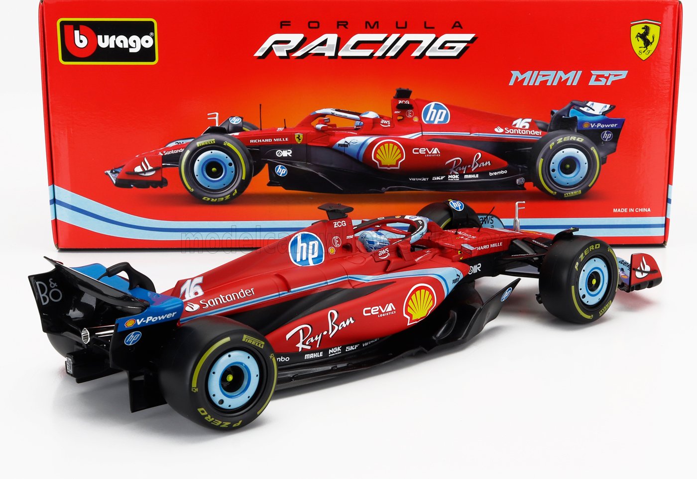 Bburago Ferrari F1 SF-24 Team Scuderia No 16 3rd Miami GP (LeClerc) 2024 Red 1:18