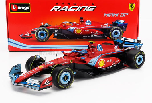 Bburago Ferrari F1 SF-24 Team Scuderia No 55 5th Miami GP 2024 (Sainz) Red 1:18