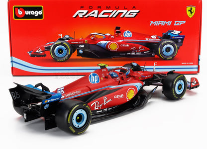 Bburago Ferrari F1 SF-24 Team Scuderia No 55 5th Miami GP 2024 (Sainz) Red 1:18