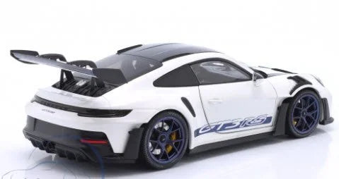 Minichamps 2022 Porsche 911 992 GT3 RS Weissach Pkg, White w/ Blue Wheels & Deco 1:18