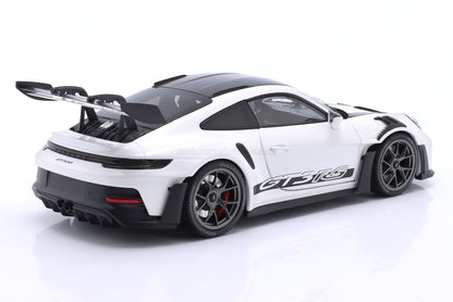 Minichamps 2022 Porsche 911 992 GT3 RS White w/ Weissach Pkg, Black Wheels & Deco 1:18