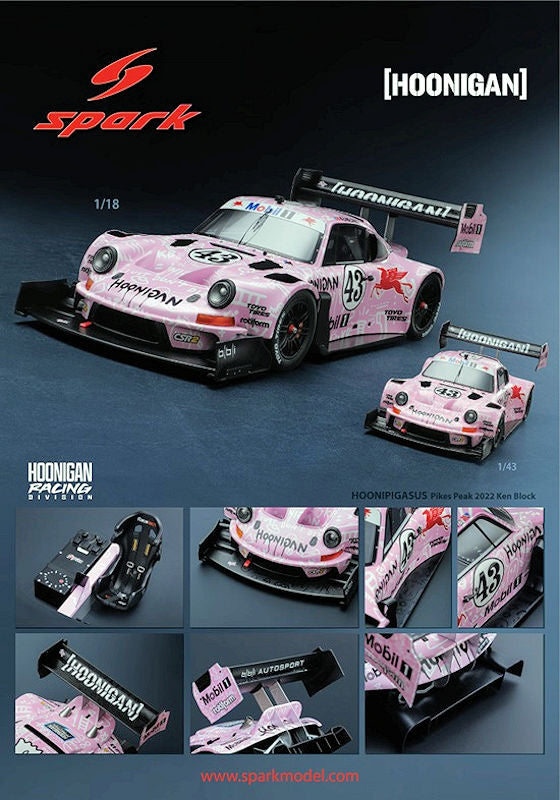 Spark-Model 2022 Porsche 911 (912 Base) Hoonipigasus No.43 Rally Pikes Peak Hill Climb Ken Block Pink 1:18