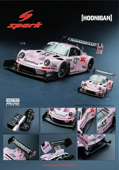 Spark-Model 2022 Porsche 911 (912 Base) Hoonipigasus No.43 Rally Pikes Peak Hill Climb Ken Block Pink 1:18