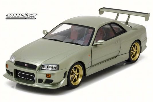 Greenlight 1999 Nissan Skyline GT-R (R34) Millennium Jade Green w/  Gold Wheels 1:18