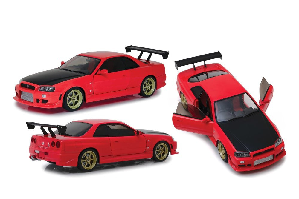 Greenlight 1999 Nissan Skyline GT-R (R34) Red w/ Black Hood & LED Ground Effects 1:18