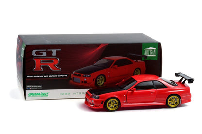 Greenlight 1999 Nissan Skyline GT-R (R34) Red w/ Black Hood & LED Ground Effects 1:18