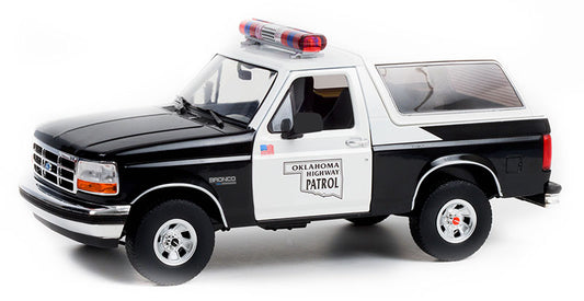 Greenlight 1996 Ford Bronco XLT Oklahoma Highway Patrol Police Truck Black/White 1:18