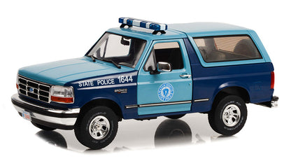 Greenlight 1996 Ford Bronco XLT Massachussetts State Trooper Police Truck Blue 1:18