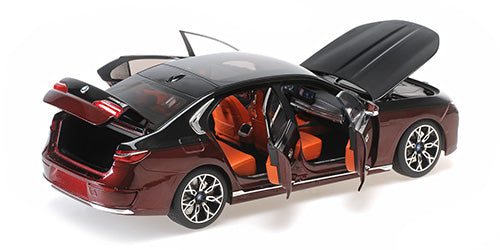 Minichamps 2023 BMW i7 (7 Series) G70 Black and Red Metallic 1:18