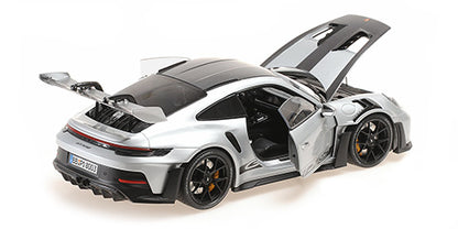 Minichamps 2022 Porsche 911 992 GT3 RS Silver w/ Weissach Package, Black Wheels w/ Clamshell Box 1:18 LIMITED