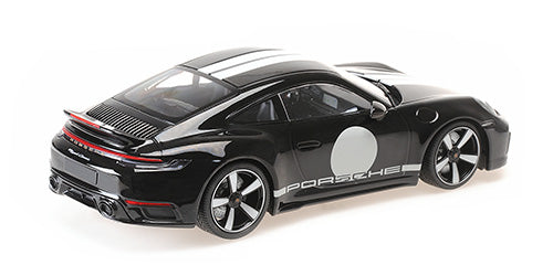 Minichamps 2022 Porsche 911 992 Sport Classic Black w/ Roundel and White Stripes 1:18 SEALED