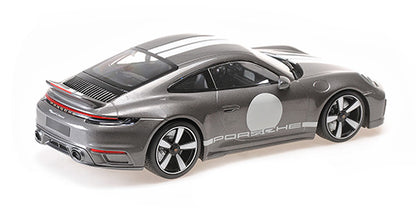 Minichamps 2022 Porsche 911 992 Sport Classic Grey w/ Roundel and White Stripes 1:18 SEALED