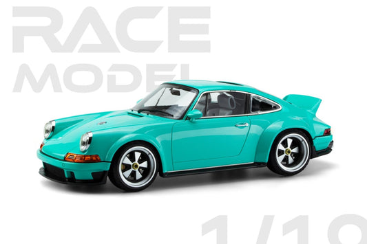 Pop Race Porsche 911 by Singer Coupe DLS Tiffany Blue WITH DISPLAY 1:18