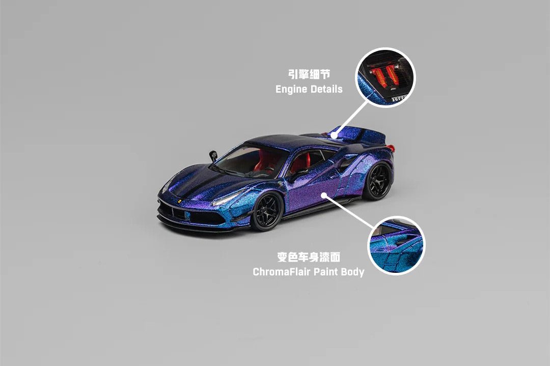 CM Model Ferrari 488 LBWK Widebody Chameleon Magic Purple Liberty Walk LB488 1:64