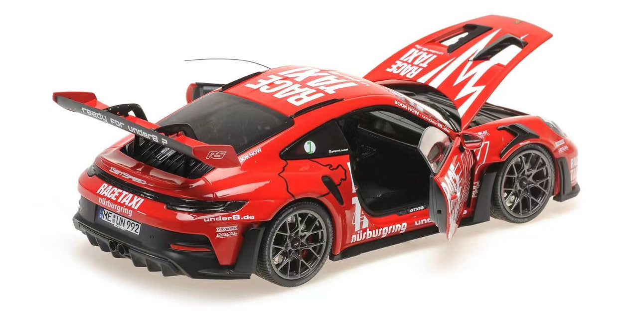 Minichamps Porsche 911 992 GT3 RS Coupe Getspeed Race Taxi Nurburgring 2024 Red 1:18