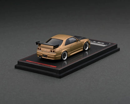 Ignition-Model Nissan Skyline GT-R R33 (BCNR33) RHD Matte Gold w/ Carbon Fiber Hood 1:64