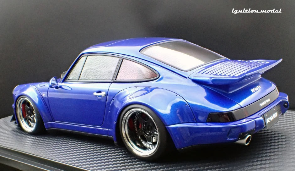 Ignition-Model Porsche 911 964 RWB w/ Whale Tail, Blue Metallic w/ Black Work Wheels 1:18