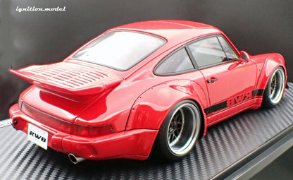 Ignition-Model Porsche 911 964 RWB w/ Whale Tail, Red w/ Black Wheels and Deco 1:18