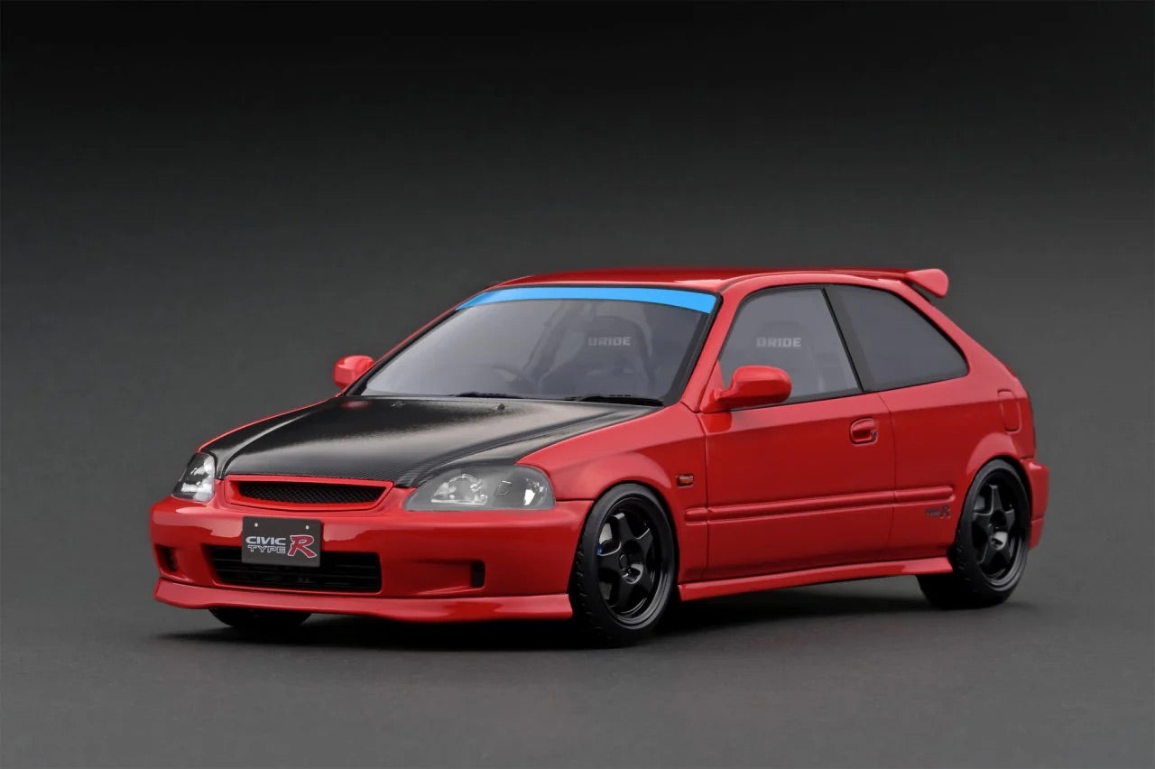 Ignition-Model Honda Civic Type R EK9 RHD Red w/ Carbon Fiber Hood 1:18