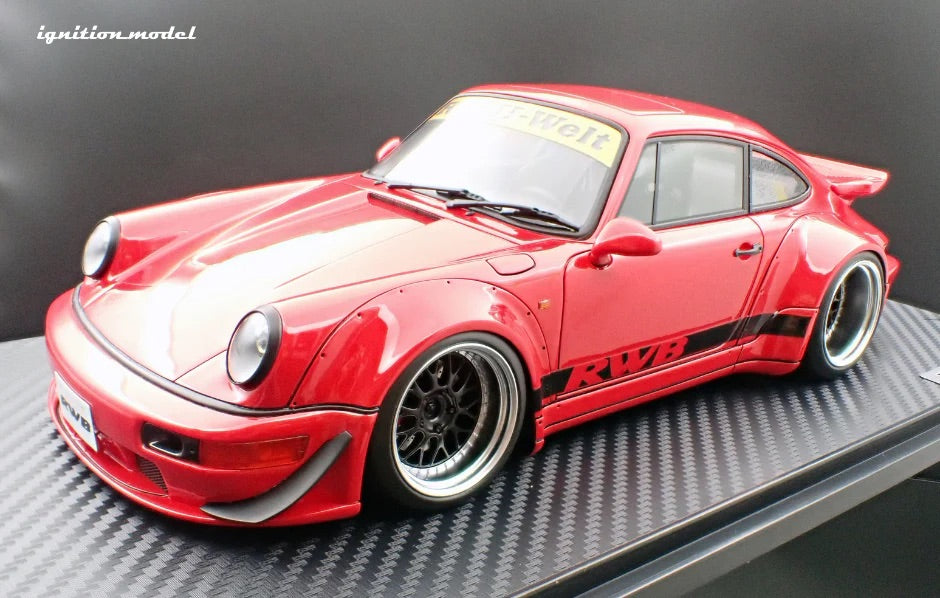 Ignition-Model Porsche 911 964 RWB w/ Whale Tail, Red w/ Black Wheels and Deco 1:18