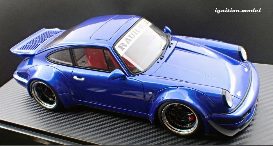 Ignition-Model Porsche 911 964 RWB w/ Whale Tail, Blue Metallic w/ Black Work Wheels 1:18