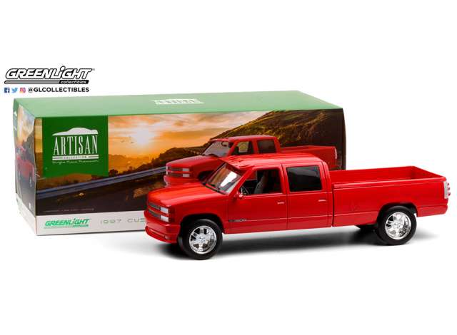 Greenlight Artisan 1997 Chevy Silverado Crew Cab 3500 Pickup Victory Red 1:18