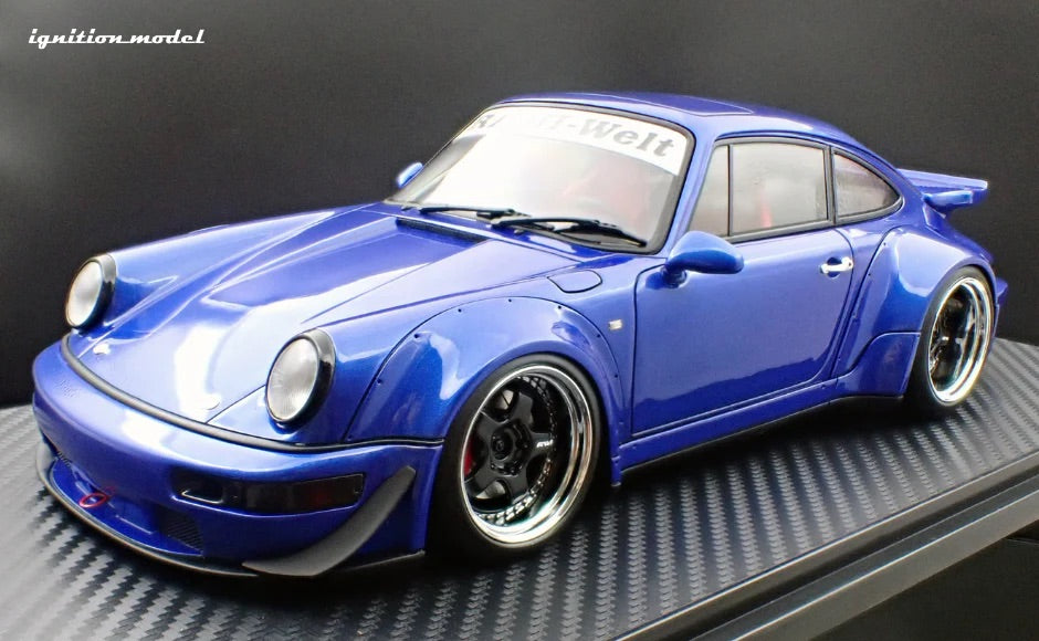 Ignition-Model Porsche 911 964 RWB w/ Whale Tail, Blue Metallic w/ Black Work Wheels 1:18