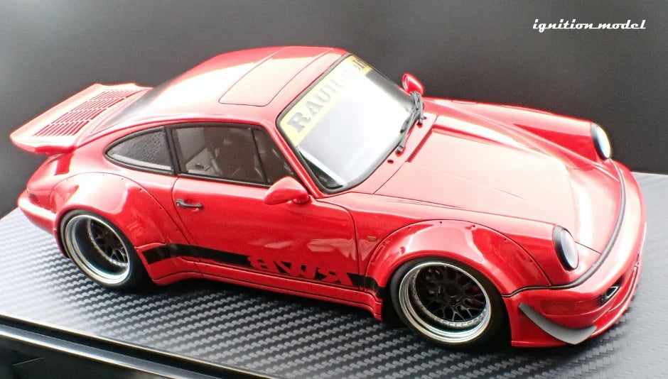 Ignition-Model Porsche 911 964 RWB w/ Whale Tail, Red w/ Black Wheels and Deco 1:18