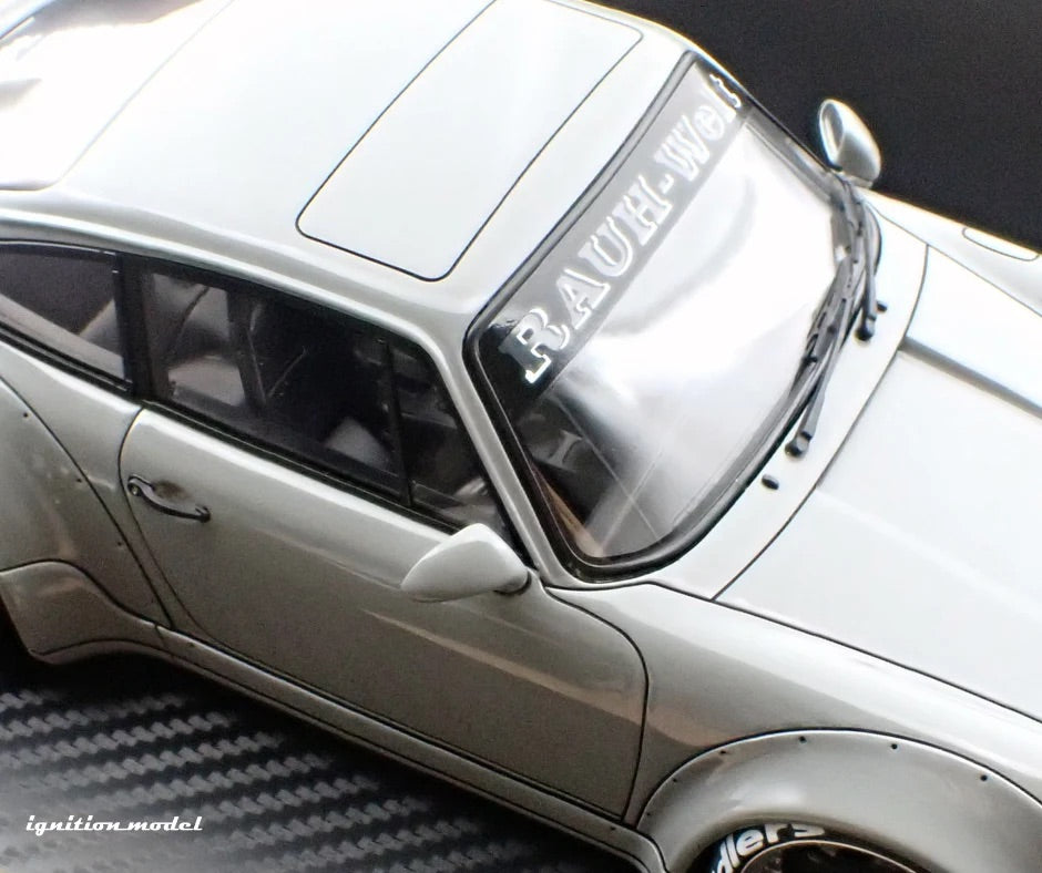 Ignition-Model Porsche 911 964 RWB w/ Whale Tail, Gray (John Sibal) w/ Black Work Wheels 1:18