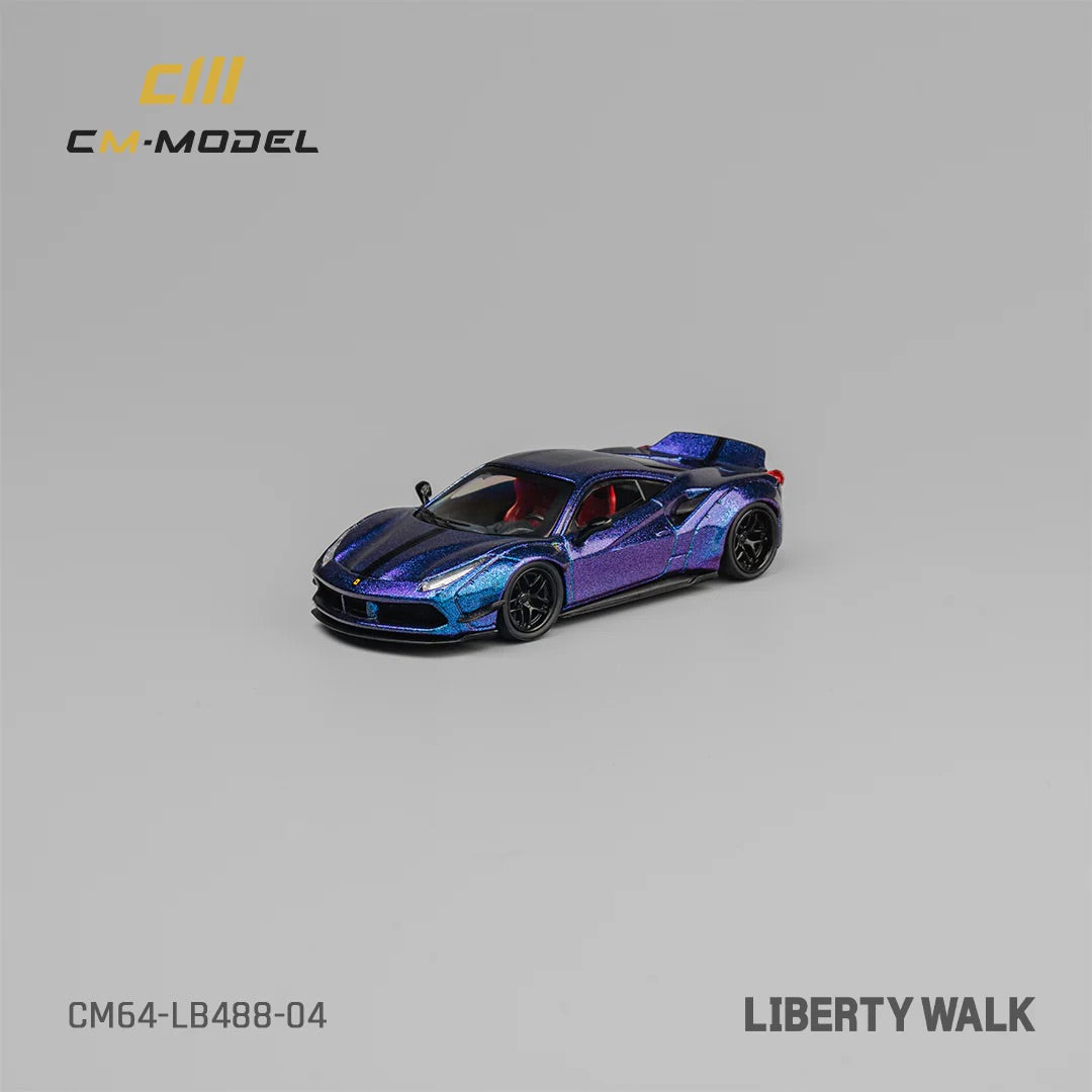 CM Model Ferrari 488 LBWK Widebody Chameleon Magic Purple Liberty Walk LB488 1:64