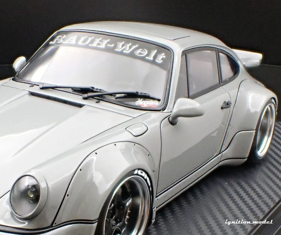 Ignition-Model Porsche 911 964 RWB w/ Whale Tail, Gray (John Sibal) w/ Black Work Wheels 1:18