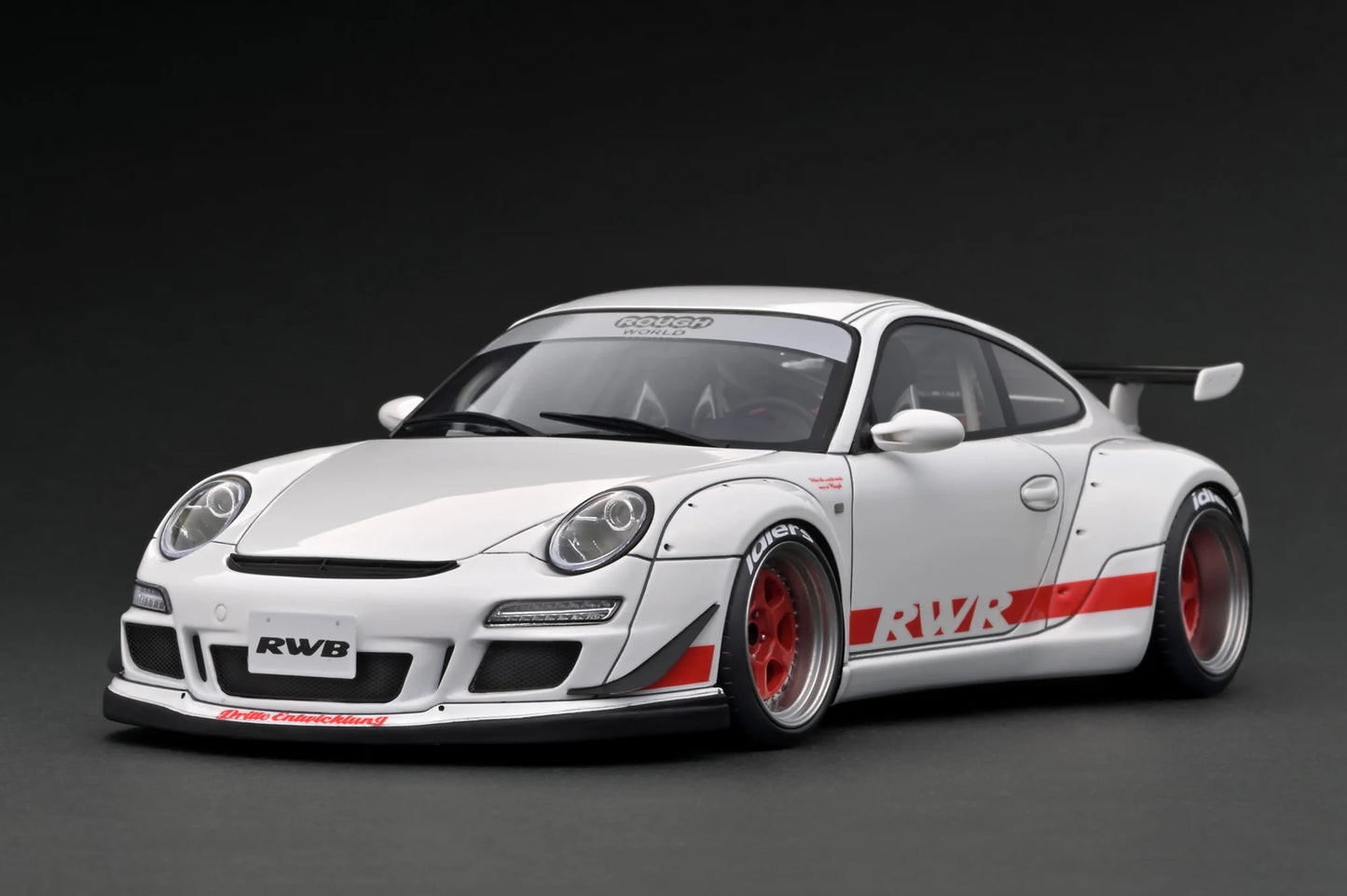 Ignition-Model Porsche 911 RWB 997 White w/ Pyro Red Wheels & Deco 1:18