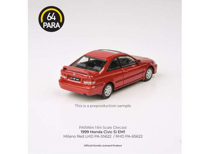 Para64 1999 Honda Civic Si EM1 LHD Milano Red 1:64