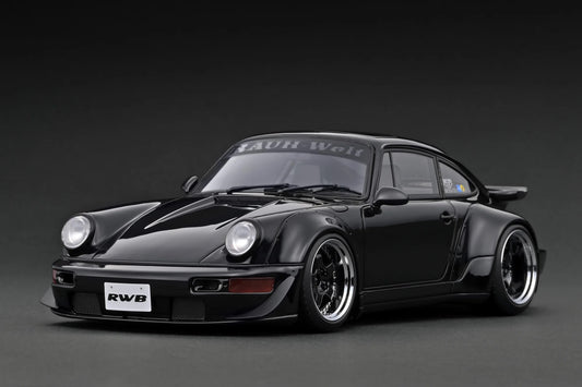 Ignition-Model Porsche 911 964 RWB w/ Whale Tail, Black w/ Black Work Wheels 1:18