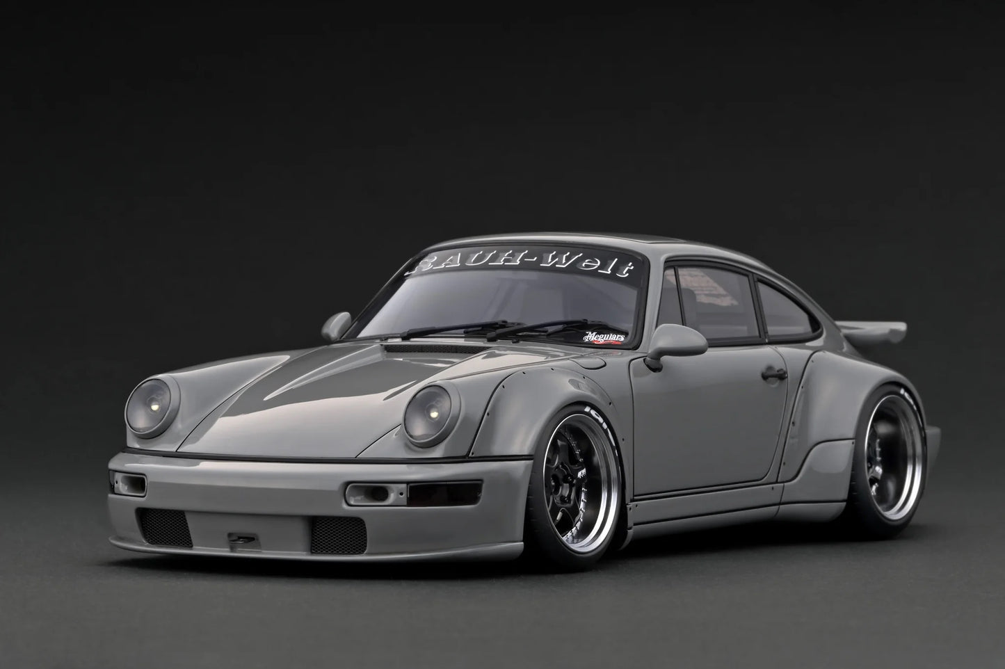 Ignition-Model Porsche 911 964 RWB w/ Whale Tail, Gray (John Sibal) w/ Black Work Wheels 1:18